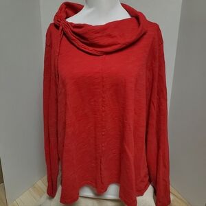 Habitat Pullover Red Drawstring Cowl Neck  100% Cotton Womans XL